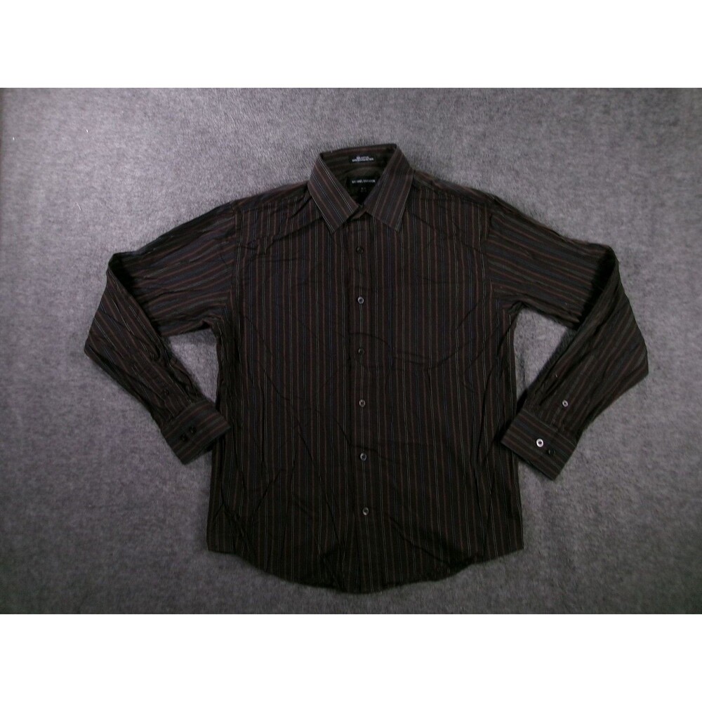 Michael Brandon Shirt Men Medium Brown Striped Classic Causal Retro
